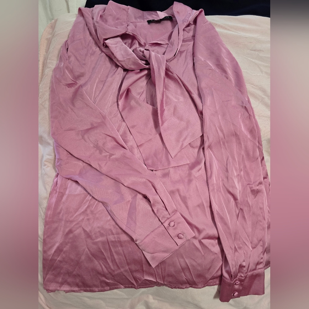 Eloquii Pink Satin tie blouse